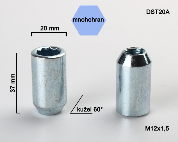 Kolová matice M12x1,5, kužel s vnitřním mnohohranem, průměr 20, pozink