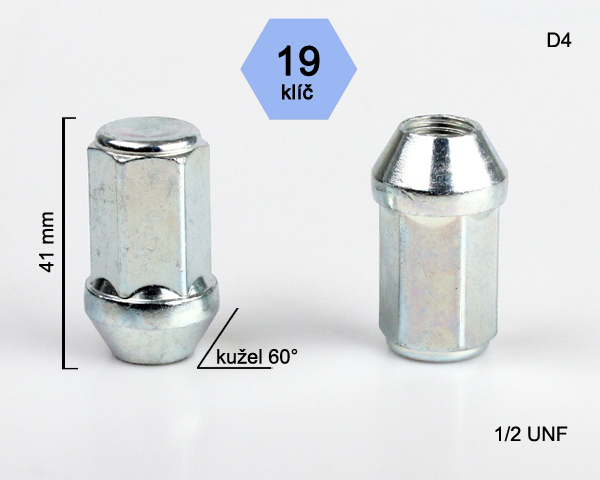 Kolová matice 1/2 UNF, kužel, zavřená prodloužená, klíč 19, pozink