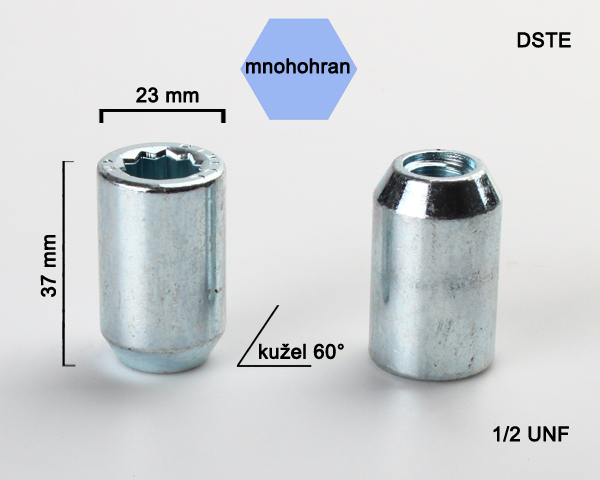 Kolová matice 1/2 UNF, kužel s vnitřním mnohohranem, průměr 23, pozink