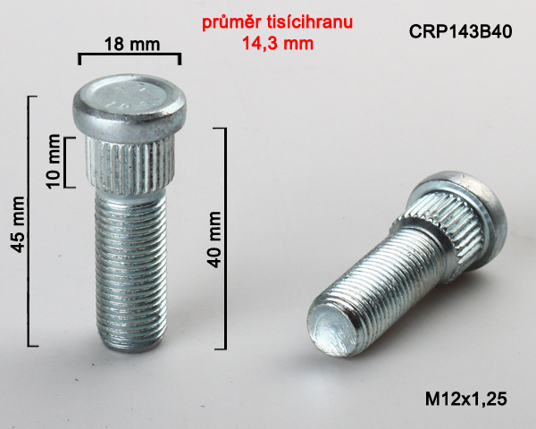 Kolový Svorník M12x1,25x40mm, průměr tisicíhranu 14,3mm