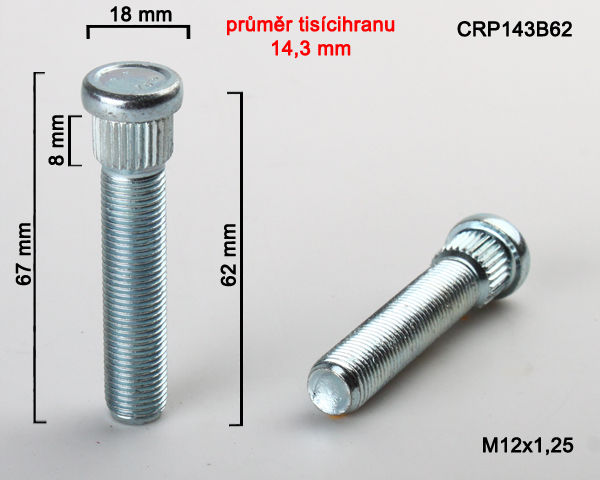 Kolový Svorník M12x1,25x62mm, průměr tisicíhranu 14,3mm