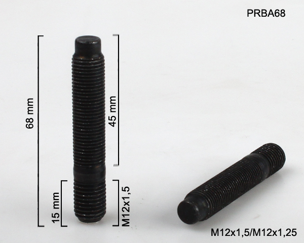 Kolový Svorník M12 x 1,5x15/M12x1,25 oboustranný závit, černý, celková délka 68mm