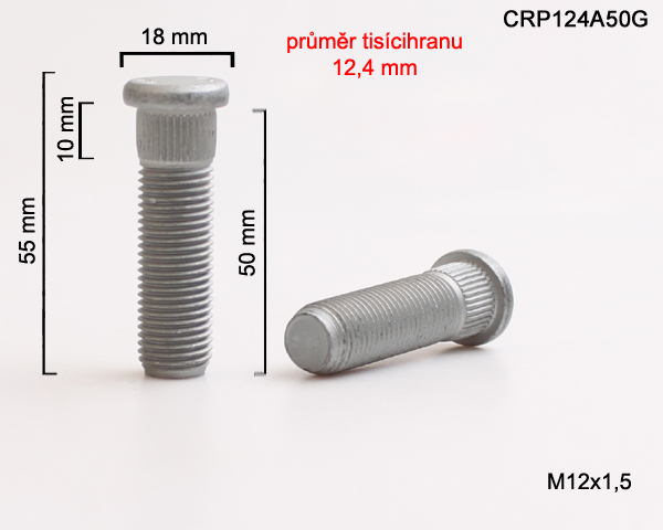 Kolový Svorník M12x1,5x50mm, průměr tisicíhranu 12,4mm