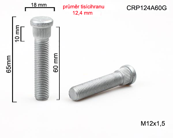 Kolový Svorník M12x1,5x60mm, průměr tisicíhranu 12,4mm