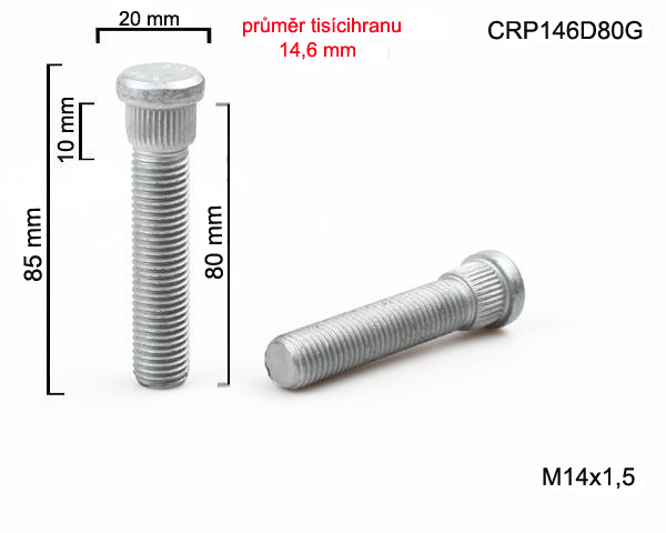 Kolový Svorník M14x1,5x80mm, průměr tisicíhranu 14,6mm