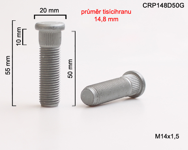 Kolový Svorník M14x1,5x50mm, průměr tisicíhranu 14,8mm