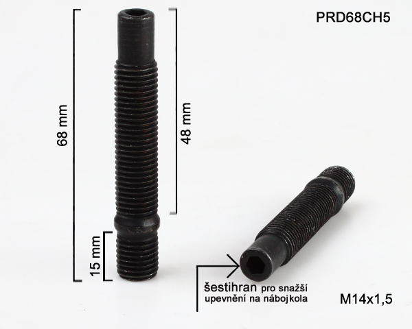 Kolový Svorník M14x1,5x48+15mm, oboustranný závit, černý, celková délka 68mm