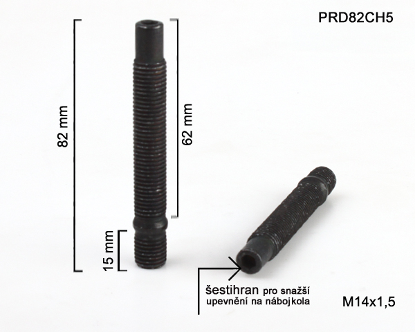Kolový Svorník M14x1,5x62+15mm, oboustranný závit, černý, celková délka 82mm