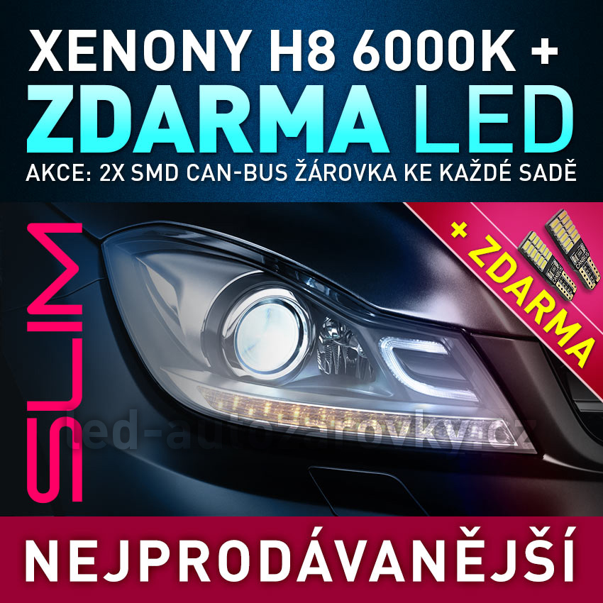 AKCE - XENONY HID H8 6000K - Přestavbová sada, 12V, provedení slim