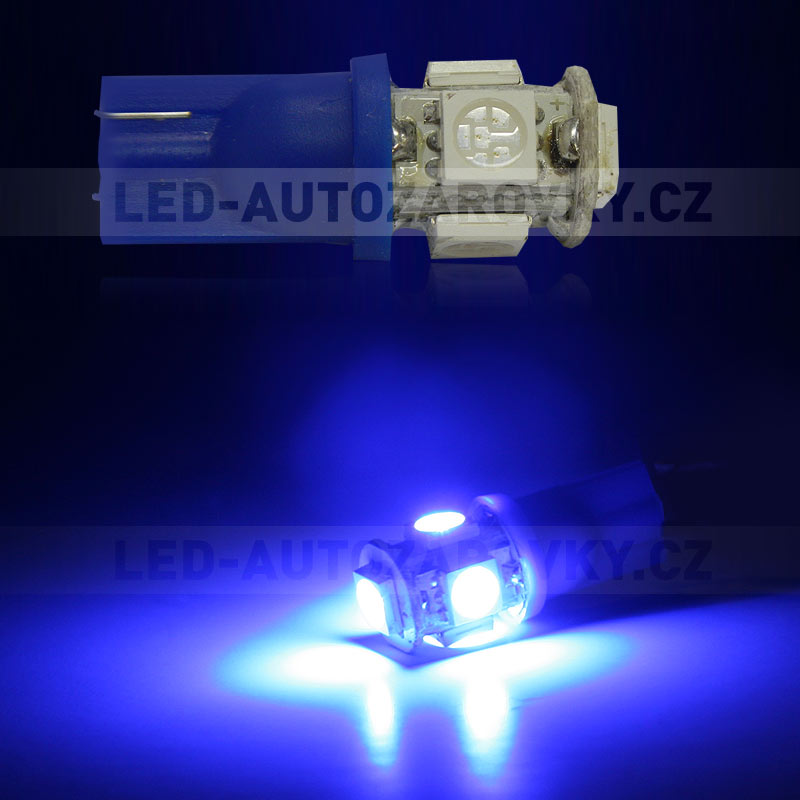 LED T10 - 5 x LED SMD MODRÉ - bezpaticové, 1ks