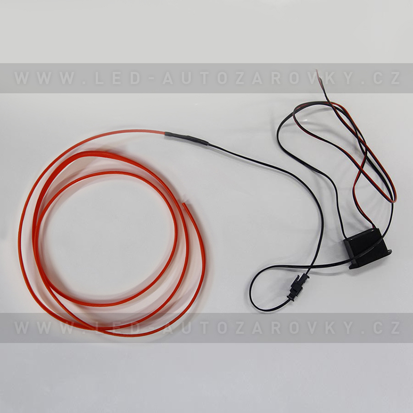 Svítící elektrický drát - kabel, 5m, barva červená, 12V
