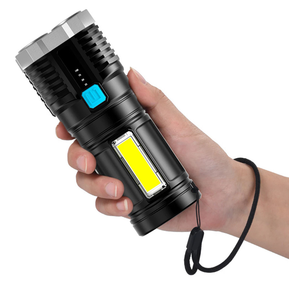 LED COB multifunkční svítilna - baterka s vestavěnou dobíjecí baterií, 4x LED 1000lm