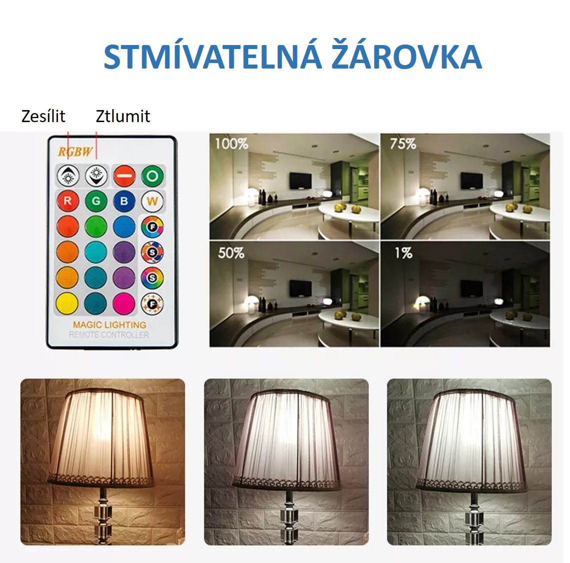 LED RGB žárovka E27 15W 2v1 s dálkovým ovladačem