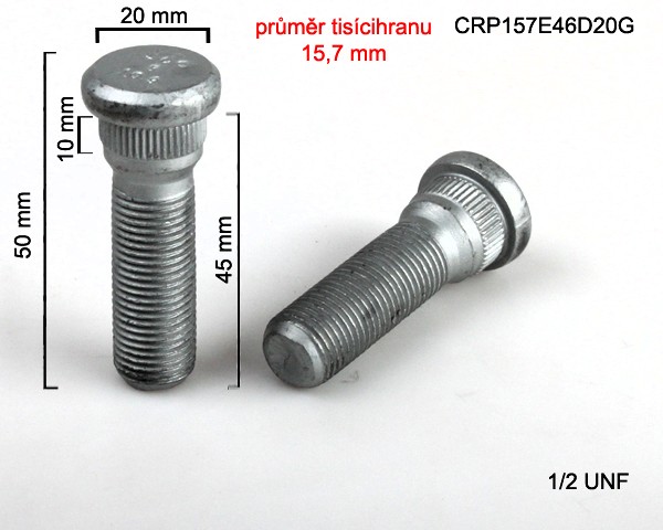 Kolový Svorník 1/2 UNF 45mm, průměr tisicíhranu 15,7mm