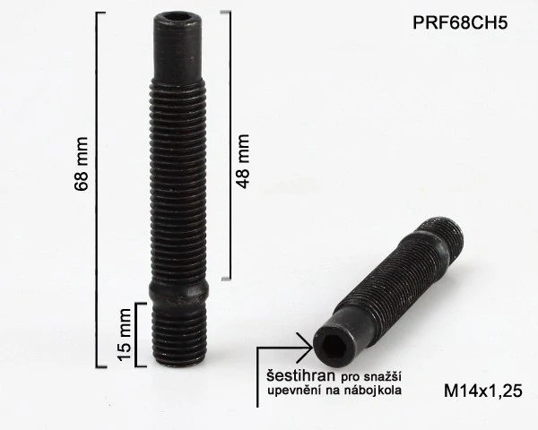 Kolový Svorník M14x1,25x48+15mm, oboustranný závit, černý, celková délka 68mm