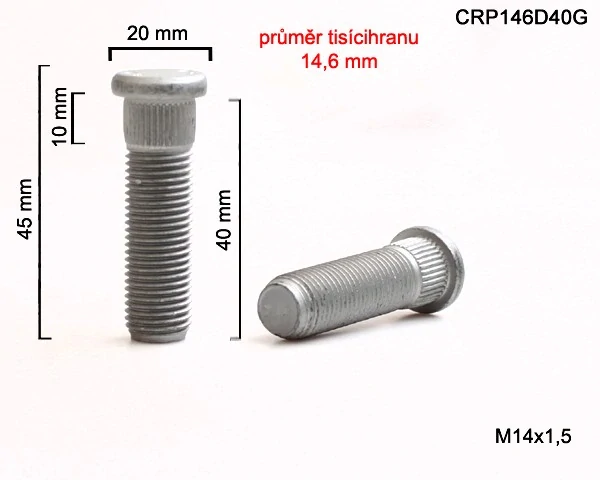 Kolový Svorník M14x1,5x40mm, průměr tisicíhranu 14,6mm