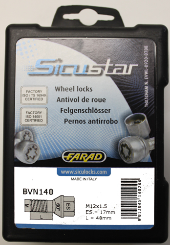 Zajišťovací šrouby SICUSTAR M12x1,5x40mm, kužel, klíč 17, černé