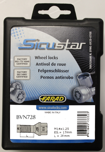 Zajišťovací šrouby SICUSTAR M14x1,25x28mm, kužel, klíč 17, černé