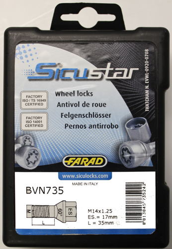 Zajišťovací šrouby SICUSTAR M14x1,25x35mm, kužel, klíč 17, černé