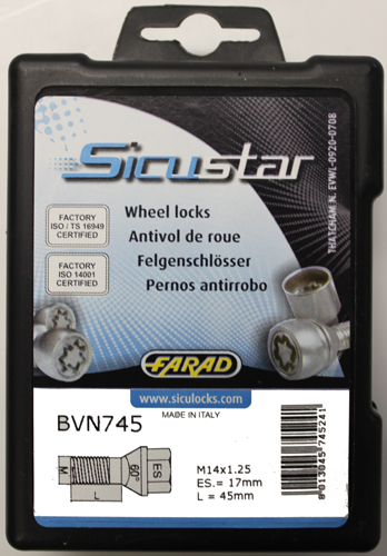Zajišťovací šrouby SICUSTAR M14x1,25x45mm, kužel, klíč 17, černé