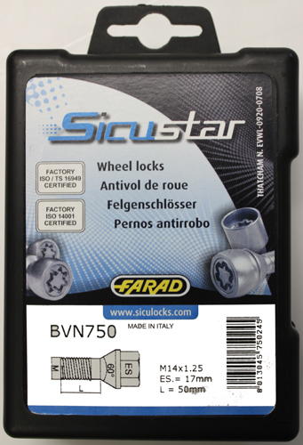 Zajišťovací šrouby SICUSTAR M14x1,25x50mm, kužel, klíč 17, černé