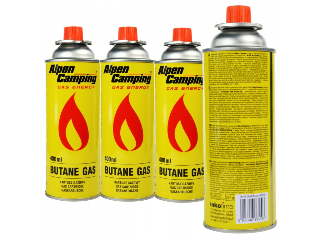Plynová kartuše butan do plynových vařičů Alpen Camping 400ml, 12ks