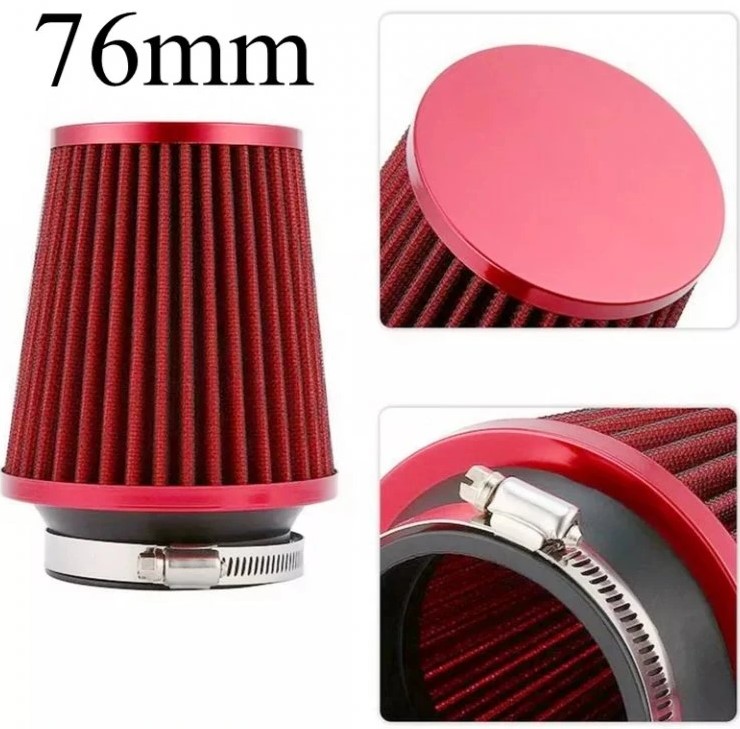 Sportovní vzduchový filtr - universální, barva červená, průměr vstupu 76mm