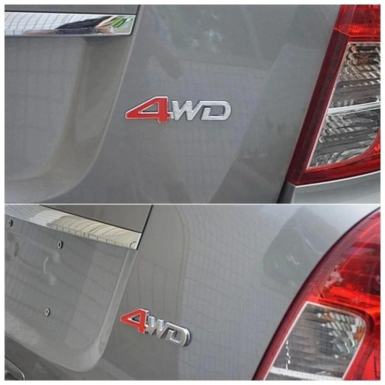 2x Samolepka 3D 4WD, barva červená/chrom