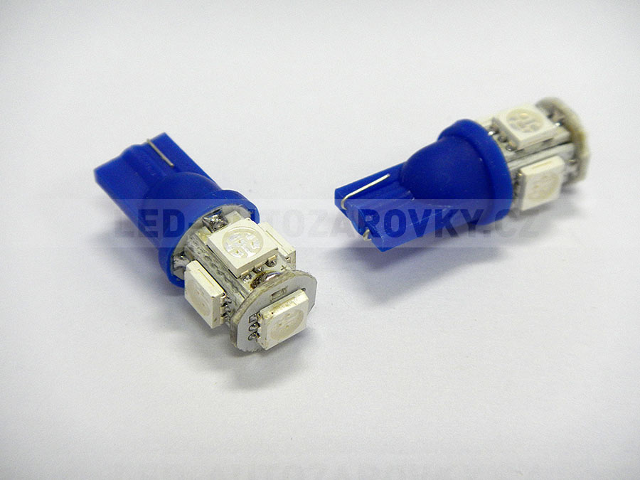 LED T10 - 5 x LED SMD MODRÉ - bezpaticové, 1ks