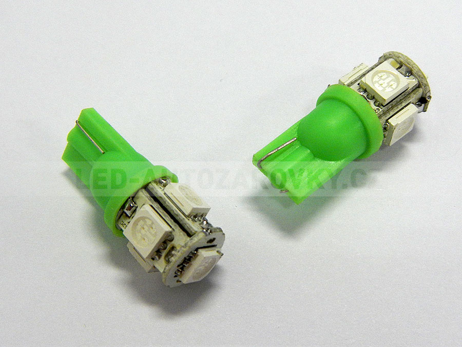 LED T10 - 5 x LED SMD ZELENÉ - bezpaticové, 1ks