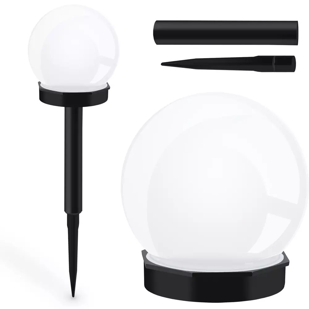 LED solární zahradní lampa k zapíchnutí do země koule 10cm bílá