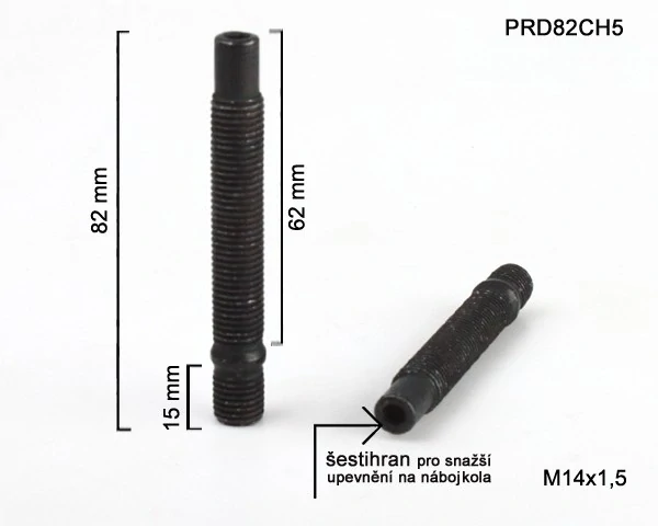 Kolový Svorník M14x1,5x62+15mm, oboustranný závit, černý, celková délka 82mm
