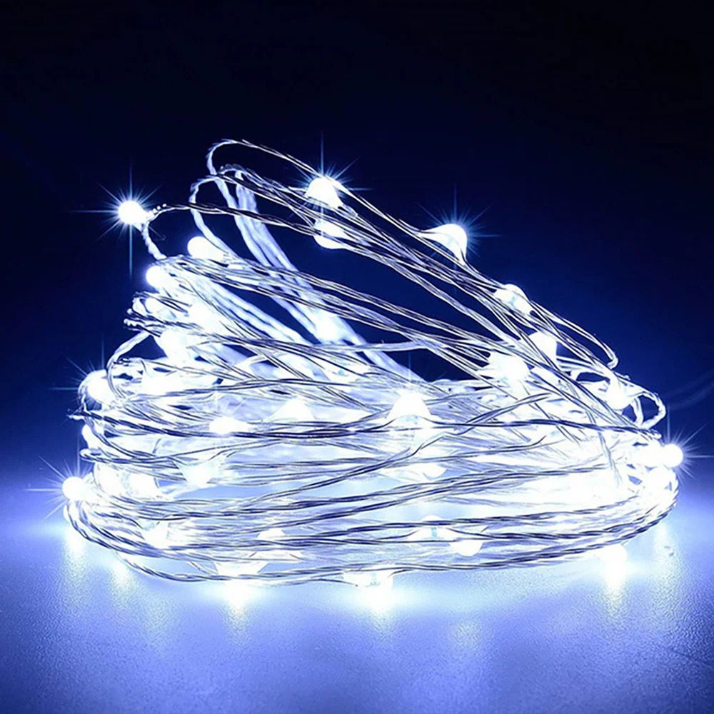 LED solární zahradní girlanda 10m - venkovní osvětlení, studená bílá 100 LED