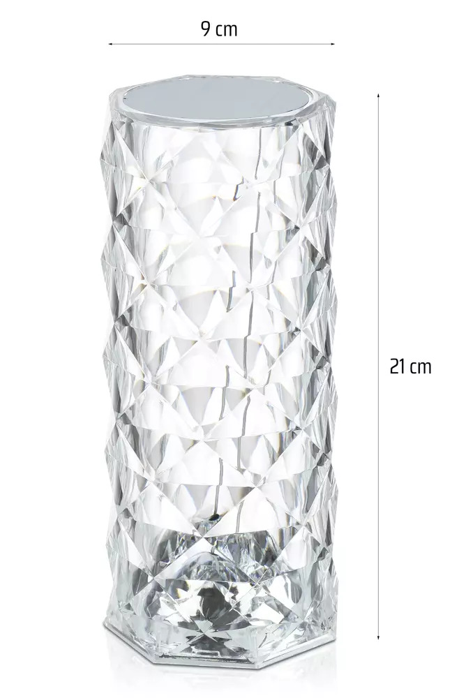 Křišťálová LED stolní lampa, vzor růže, 16 RGB barev, dotykový panel, dálkové ovládání, USB-C kabel, 2000mAh baterie