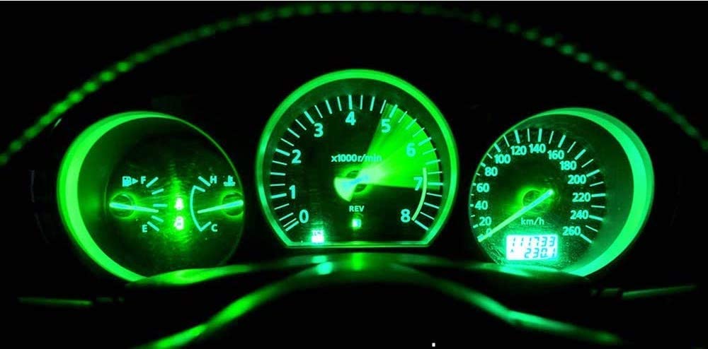 LED autožárovka zelená - osvětlení přístrojové desky, T5/12V/1,2W, sada 2ks