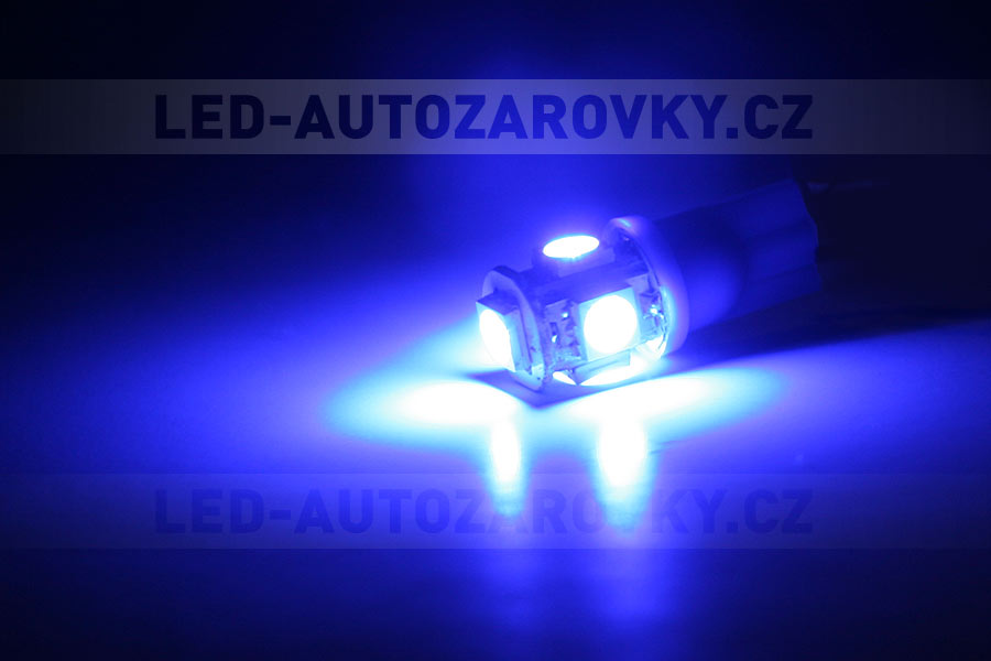 LED T10 - 5 x LED SMD MODRÉ - bezpaticové, 1ks
