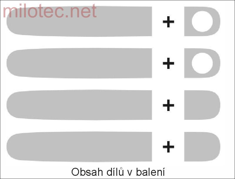 Kryty klik plné, stříbrné matné (4+4ks dva zámky) - Škoda Fabia II.