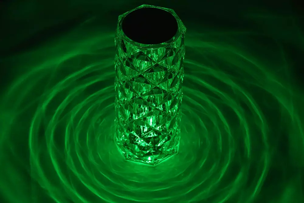 Křišťálová LED stolní lampa, vzor růže, 16 RGB barev, dotykový panel, dálkové ovládání, USB-C kabel, 2000mAh baterie