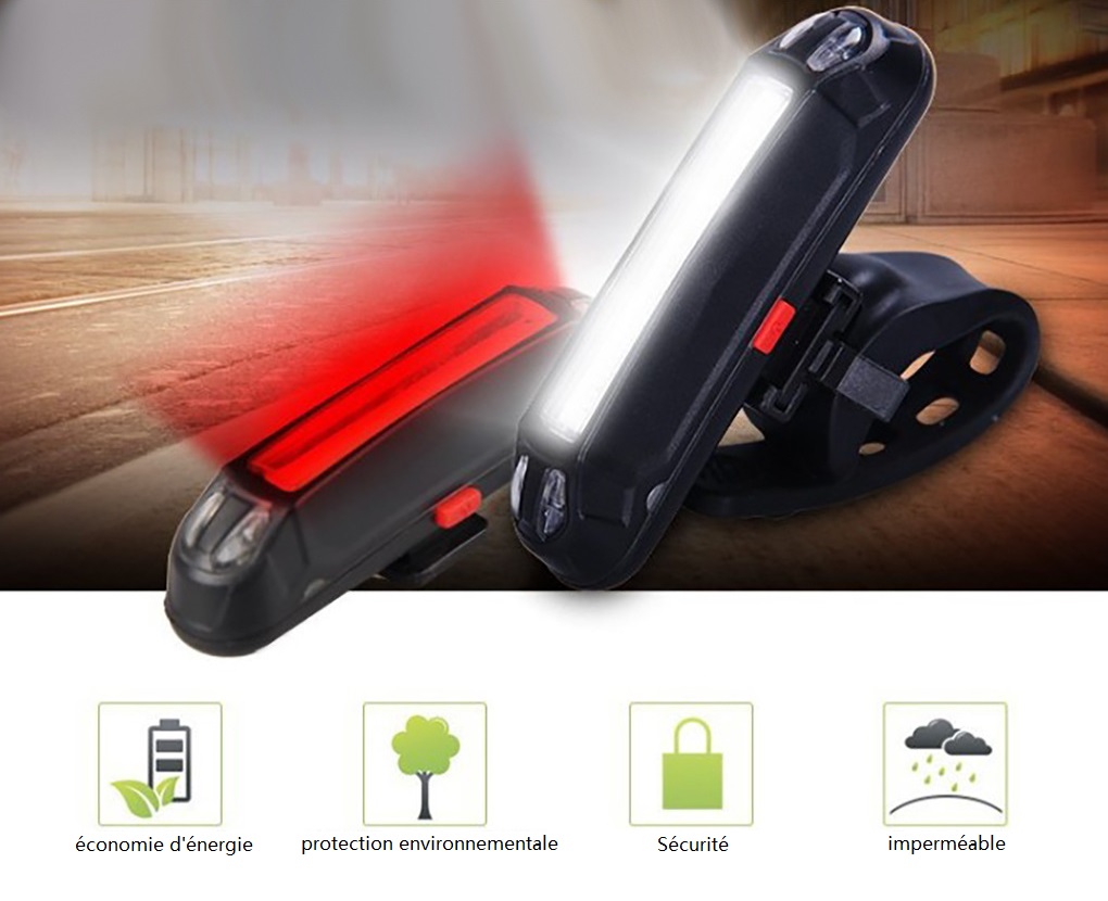 LED USB zadní světlo na kolo 500mAh, červené a bílé světlo