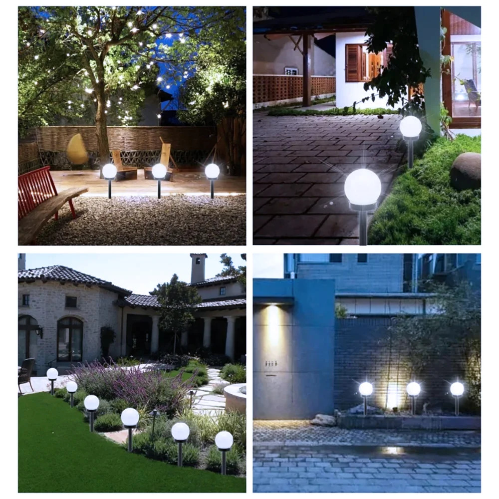 LED solární zahradní lampa k zapíchnutí do země koule 10cm bílá