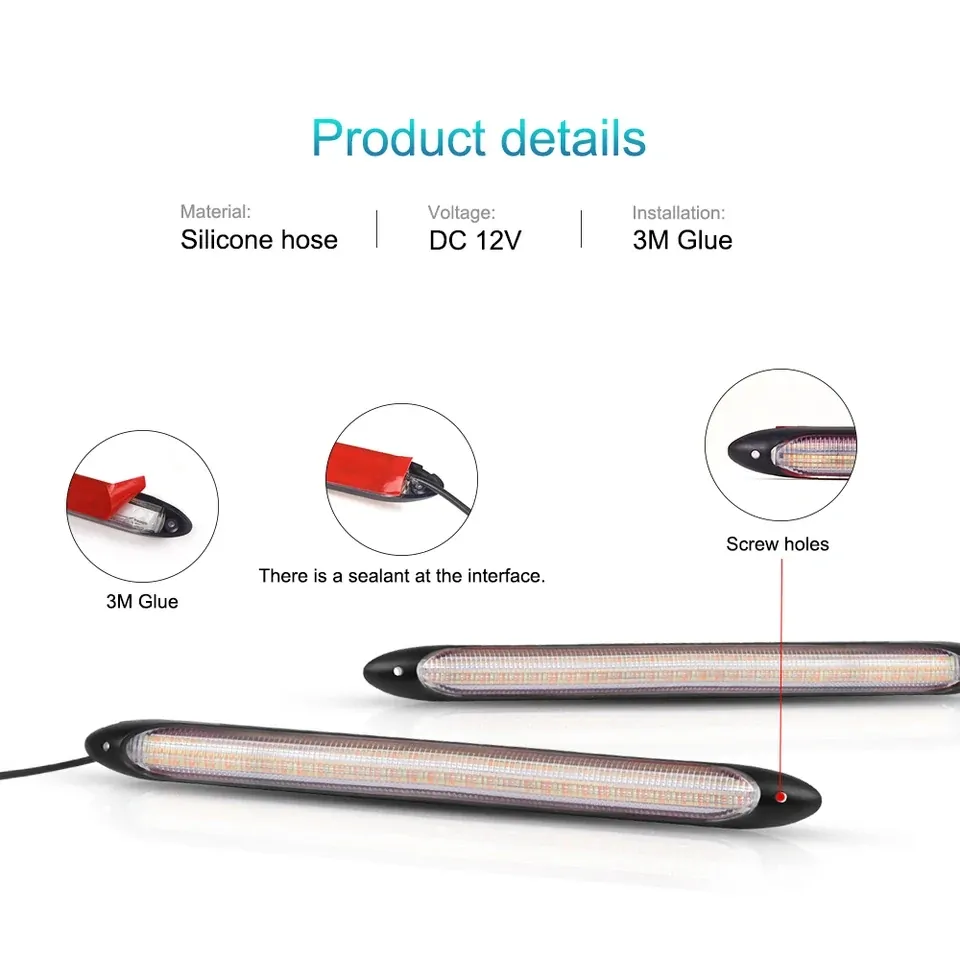 LED flexibilní denní svícení s funkcí blinkru 12V, délka 34,5cm, barva bílá a oranžová, sada 2ks