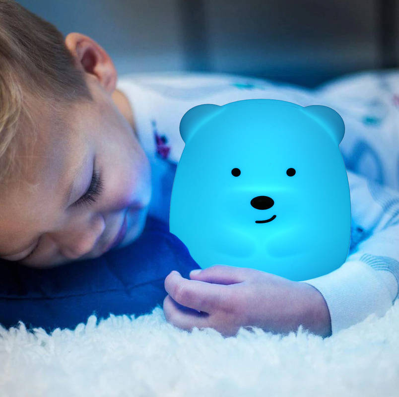 Silikonová LED RGB dětská lampička - medvídek + dálkové ovládání